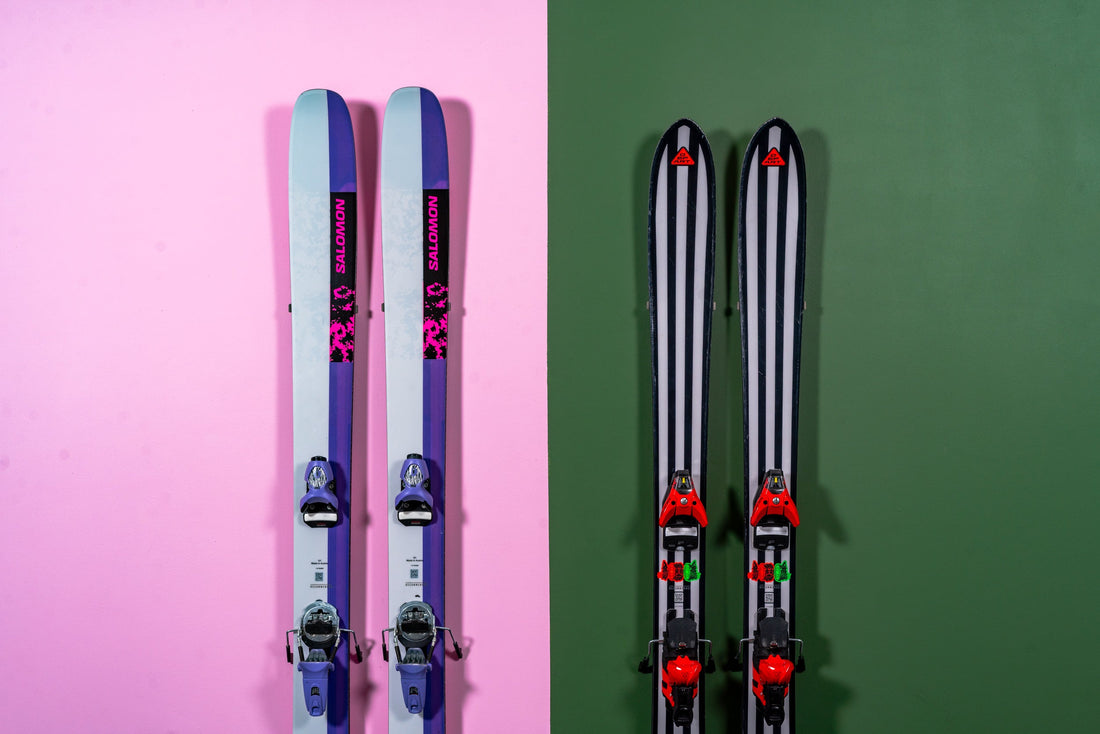 Vibrant Salomon Skis on Pink & Green Walls: A Modern Storage Statement